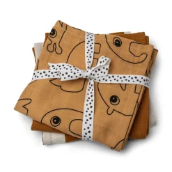 Outlet Burp cloth 3 - pack - GOTS - Deer friends Mustard Stofbleer