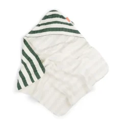 Sale håndklæde m/ hætte GOTS Stripes Grøn Badeslag &Amp; Håndklæder