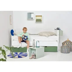 New Enkeltseng Luna med skuffer i Dark Green og udtræksseng Børn Børnemøbler|Juniorsenge