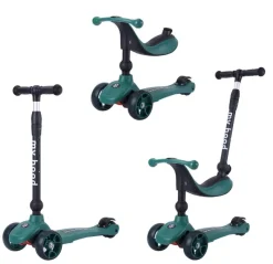Best Kick'n'Ride 3i1 - Mørkegrøn Løbehjul|Løbecykler