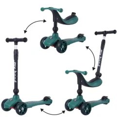 Best Kick'n'Ride 3i1 - Mørkegrøn Løbehjul|Løbecykler