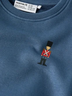 Sale Langærmede sweat trøje med små figur tegning, str. 92-116 - Blå Tøj