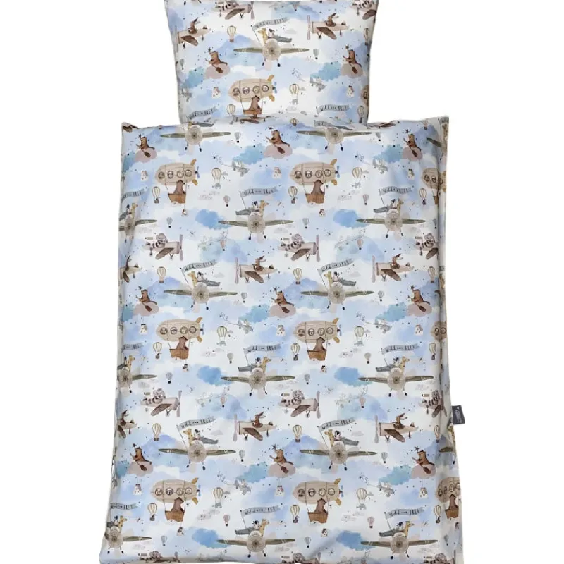 Discount NM Baby sengelinned - lyseblå m/ beige og brune helikoptere Børn Sengetøj