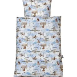 Sale NM Junior sengelinned - lyseblå m/ beige og brune helikoptere Børn Sengetøj