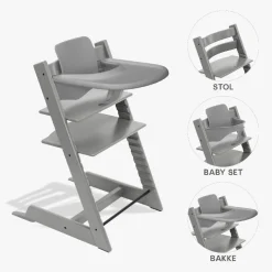Tripp Trapp Bundle - Højstol, Babyset og Tray - Storm Grey Børn Højstole|Børnemøbler