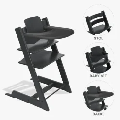 New Tripp Trapp Bundle - Højstol, Babyset og Tray - Sort Børn Højstole|Børnemøbler
