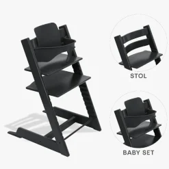 Clearance Tripp Trapp Bundle - Højstol og Babyset - Sort Børn Højstole|Børnemøbler